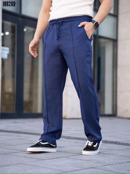 Erkek keten jogger pantolon lacivert - ön
