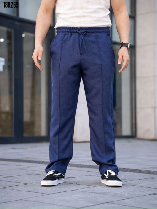 Erkek keten jogger pantolon lacivert - detay