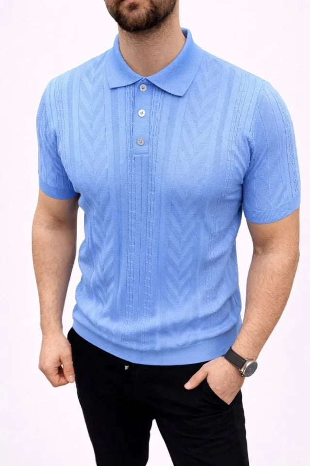 Erkek Yazlık Triko Tişört Kısa Kol Polo Yaka Düğmeli T-Shirt - Bebek Mavisi (188281)