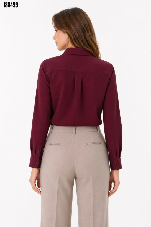 Uzun Kol Gömlek Düğmeli Klasik Yaka Günlük ve Ofis Bordo (188499)
