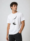 Erkek Astronot Ay Temalı Tişört Kısa Kol Yazlık Bisiklet Yaka T-Shirt - Beyaz (188621)