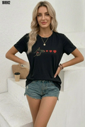 Minimal Kalp İşaret Baskılı Tişört Kısa Kol Yazlık TShirt Siyah