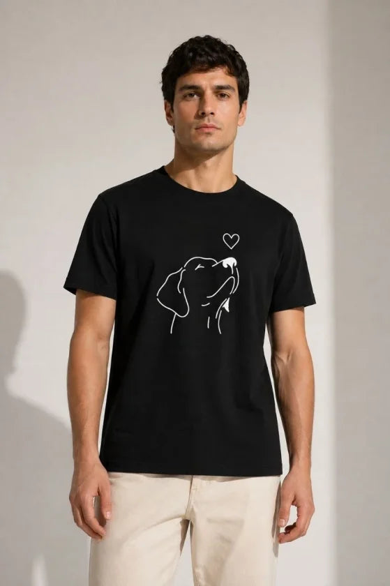 Erkek Köpek Figürlü Minimal Baskılı Tişört Kısa Kol Yazlık T-Shirt - Siyah (188986)