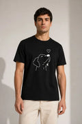 Erkek Köpek Figürlü Minimal Baskılı Tişört Kısa Kol Yazlık T-Shirt - Siyah (188986)