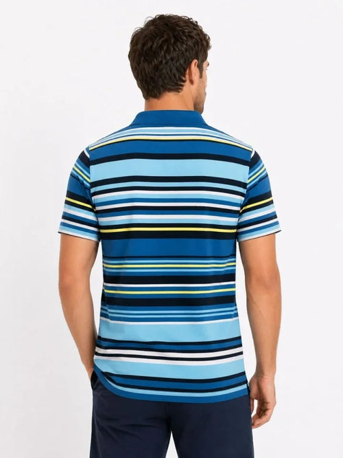 Erkek Çizgili Polo Yaka Tişört Kısa Kol Yazlık T-Shirt Regular Fit - Mavi (189015)