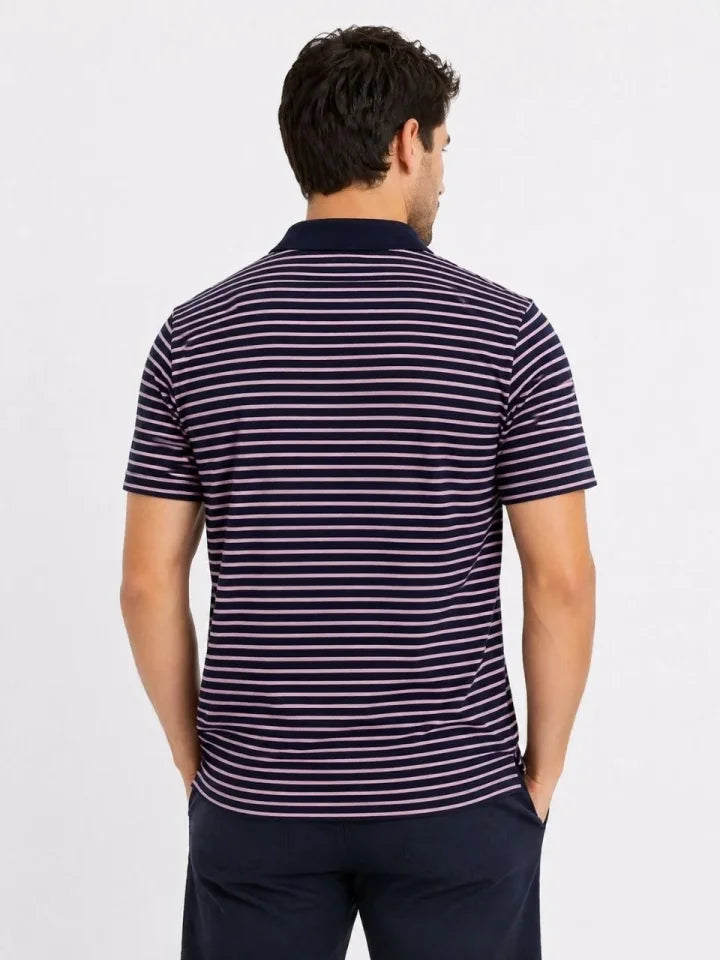 Erkek Pike Kumaş Gül Kurusu Çizgili Polo Yaka Tişört Kısa Kol T-Shirt - Siyah (189017)