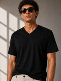 Erkek V Yaka Basic Tişört Kısa Kol Yazlık Regular Fit T-Shirt - Siyah (189118)