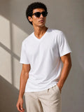Erkek V Yaka Basic Tişört Kısa Kol Yazlık Regular Fit T-Shirt - Beyaz (189119)