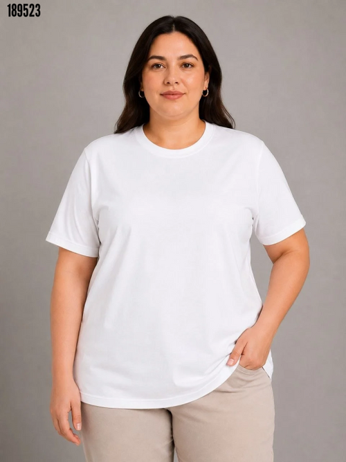 Battal Big Size Basic Tişört Bisiklet Yaka Rahat Kalıp TShirt Beyaz