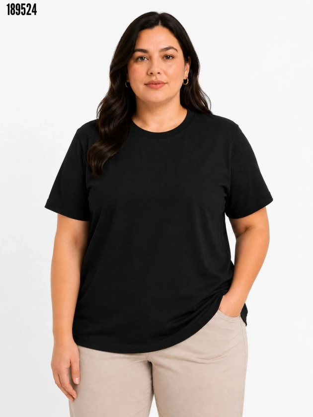 Battal Big Size Basic Tişört Bisiklet Yaka Rahat Kalıp TShirt Siyah