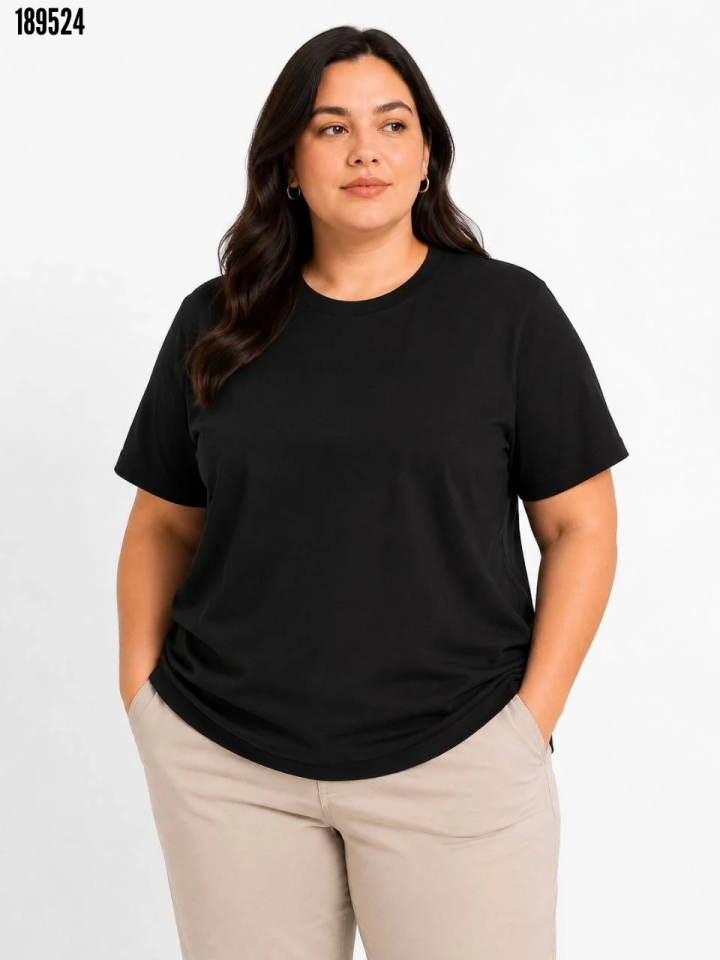 Battal Big Size Basic Tişört Bisiklet Yaka Rahat Kalıp TShirt Siyah