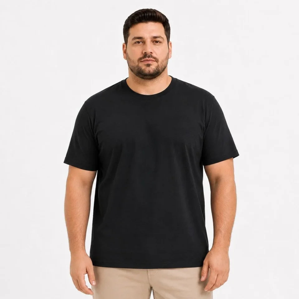 Erkek Battal Big Size Basic Tişört Bisiklet Yaka Rahat Kalıp T-Shirt - Siyah (189531)