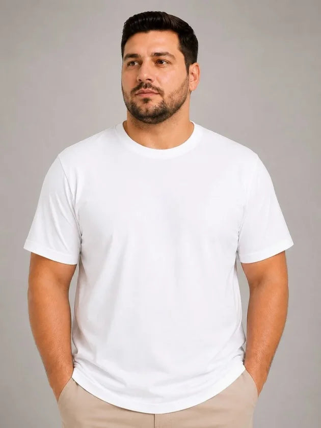 Erkek Battal Big Size Basic Tişört Bisiklet Yaka Rahat Kalıp T-Shirt - Beyaz (189532)