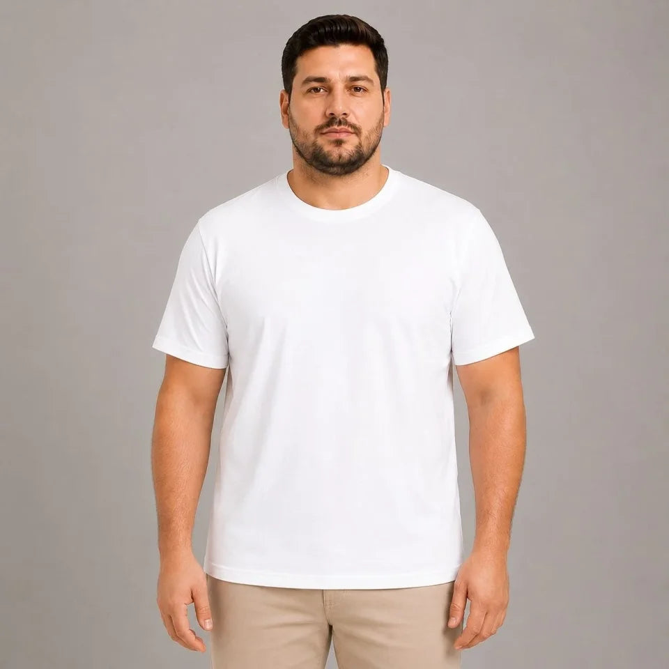 Erkek Battal Big Size Basic Tişört Bisiklet Yaka Rahat Kalıp T-Shirt - Beyaz (189532)