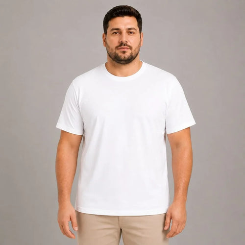 Erkek Battal Big Size Basic Tişört Bisiklet Yaka Rahat Kalıp T-Shirt - Beyaz (189532)