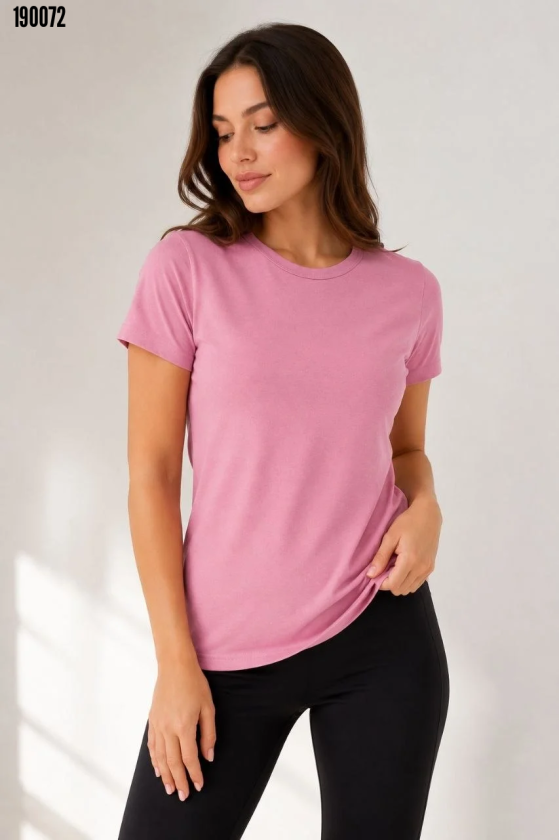 Basic Tişört Bisiklet Yaka Kısa Kol Günlük Yazlık Slim fit TShirt Pembe