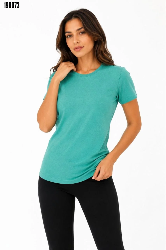 Basic Tişört Bisiklet Yaka Kısa Kol Günlük Yazlık Slim fit TShirt Su Yeşili