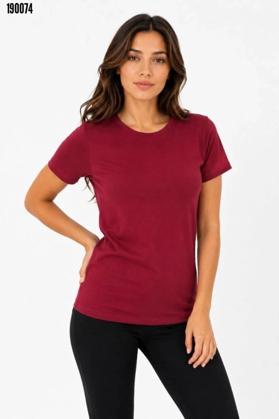 Basic Tişört Bisiklet Yaka Kısa Kol Günlük Yazlık Slim fit TShirt Bordo
