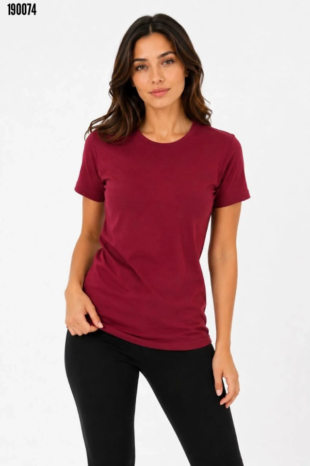 Basic Tişört Bisiklet Yaka Kısa Kol Günlük Yazlık Slim fit TShirt Bordo