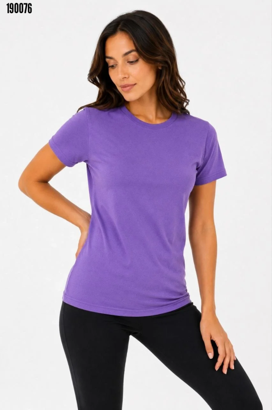 Basic Tişört Bisiklet Yaka Kısa Kol Günlük Yazlık Slim fit TShirt Mor