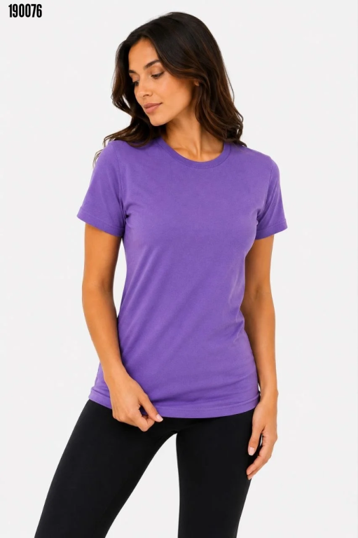 Basic Tişört Bisiklet Yaka Kısa Kol Günlük Yazlık Slim fit TShirt Mor