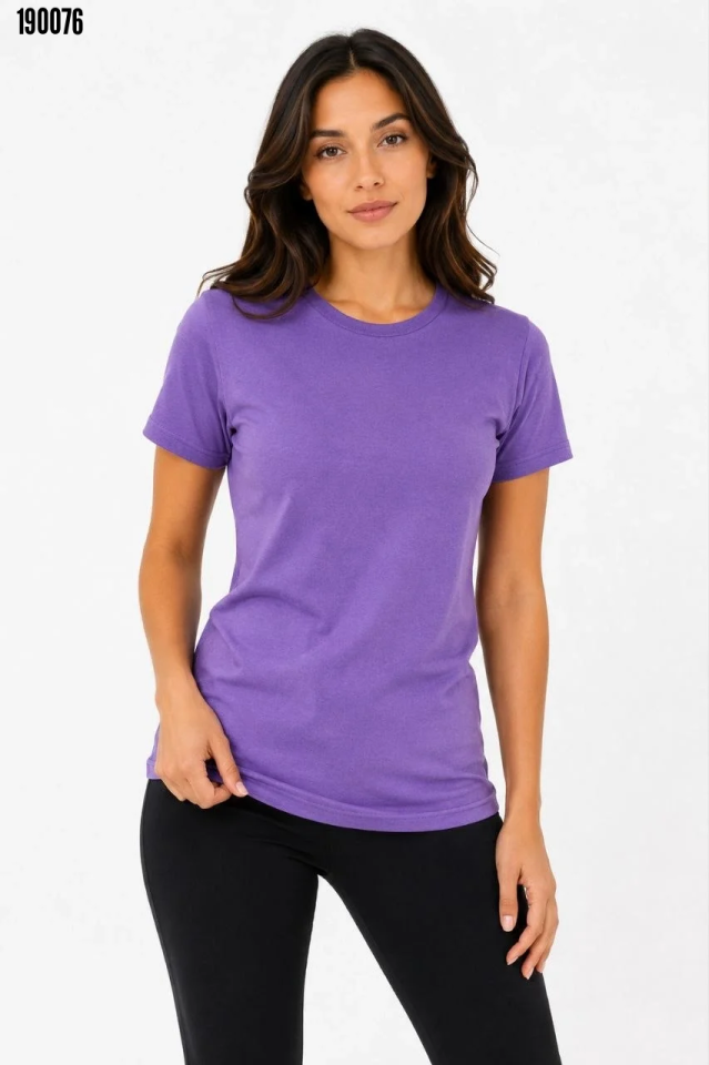 Basic Tişört Bisiklet Yaka Kısa Kol Günlük Yazlık Slim fit TShirt Mor