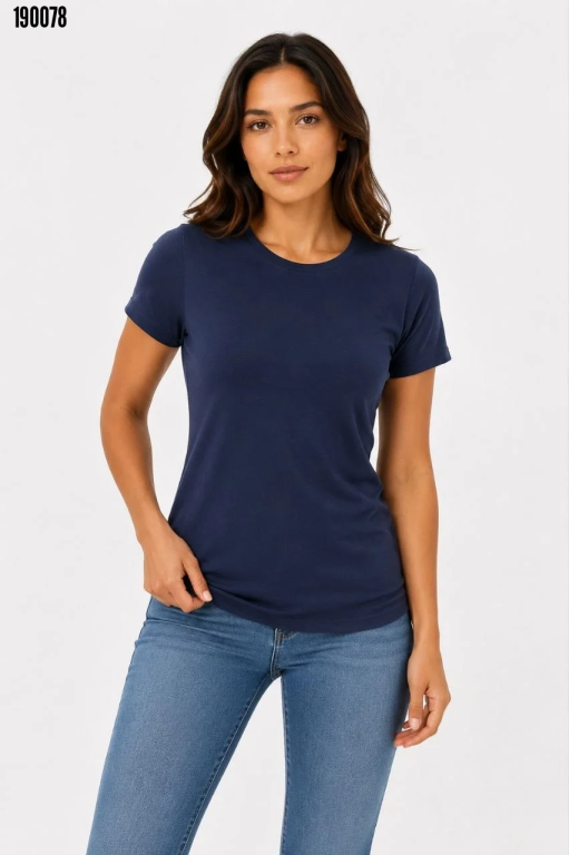 Basic Tişört Bisiklet Yaka Kısa Kol Günlük Yazlık Slim fit TShirt Lacivert