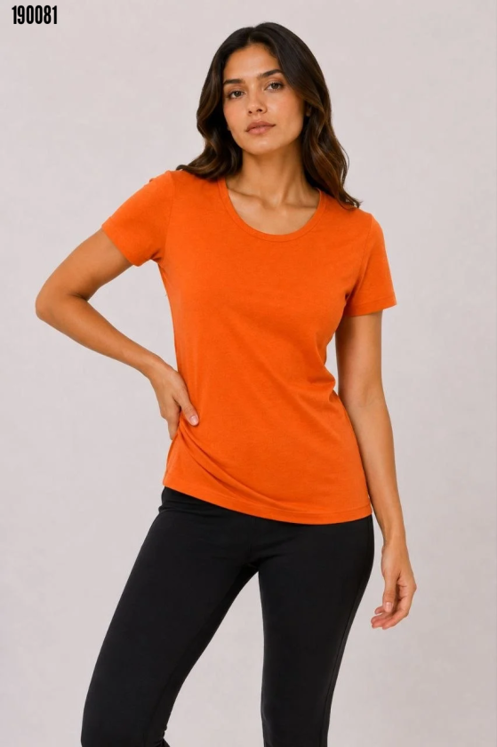Basic Tişört Bisiklet Yaka Kısa Kol Günlük Yazlık Slim fit TShirt Turuncu