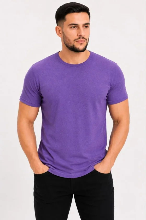 Erkek Basic Tişört Bisiklet Yaka Kısa Kol Günlük Yazlık Slim Fit T-Shirt - Mor (190088)