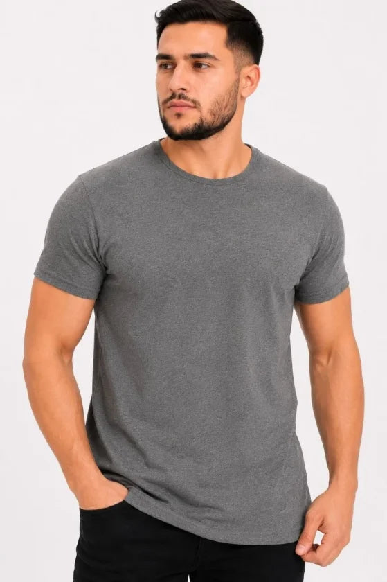 Erkek Basic Tişört Bisiklet Yaka Kısa Kol Günlük Yazlık Slim Fit T-Shirt - Antrasit (190089)