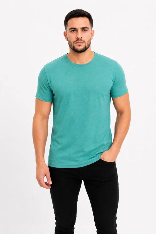 Erkek Basic Tişört Bisiklet Yaka Kısa Kol Günlük Yazlık Slim Fit T-Shirt - Su Yeşili (190090)