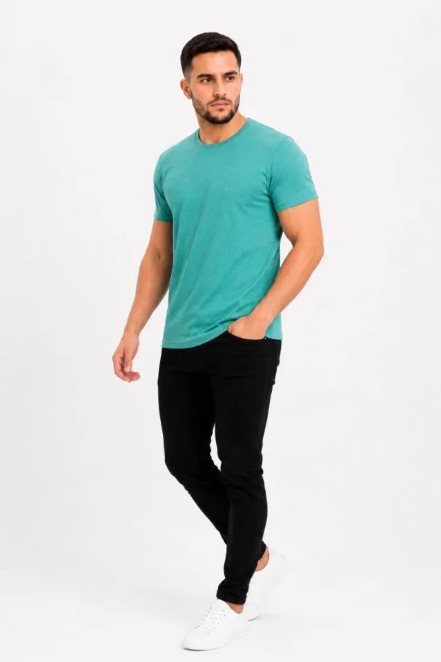 Erkek Basic Tişört Bisiklet Yaka Kısa Kol Günlük Yazlık Slim Fit T-Shirt - Su Yeşili (190090)