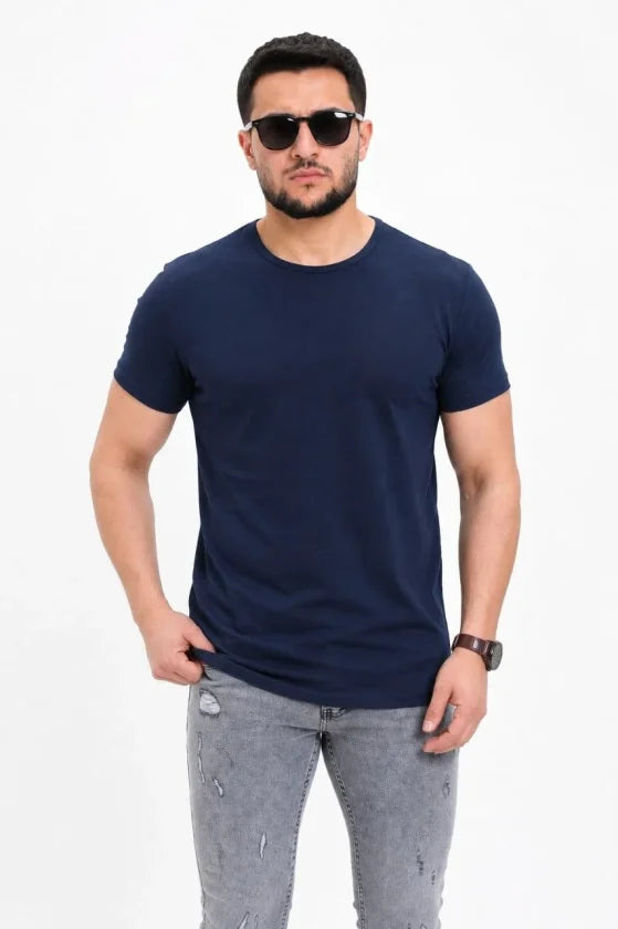 Erkek Basic Tişört Bisiklet Yaka Kısa Kol Günlük Yazlık Slim Fit T-Shirt - Lacivert (190094)