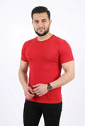 Erkek Basic Tişört Bisiklet Yaka Kısa Kol Günlük Yazlık Slim Fit T-Shirt - Kırmızı (190095)