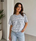 Batik Desenli Tişört Bisiklet Yaka Kısa Kol Regular Fit Tshirt Gri