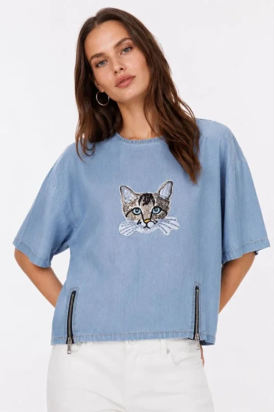Erkek Baskılı T-Shirt Kısa Kol Bisiklet Yaka Rahat Kalıp Tişört - Mavi (190646)