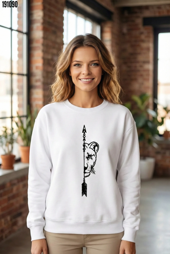 Sevgililer Günü Baskılı Oversize Bisiklet Yaka Sweatshirt Beyaz (191090)