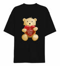 14 Şubat Sevgililer Günü I Love You Ayı Baskılı Oversize Bisiklet Yaka T-shirt - Siyah (191098)