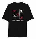 14 Şubat Sevgililer Günü Love Always Wins Baskılı Oversize Bisiklet Yaka T-shirt - Siyah (191099)