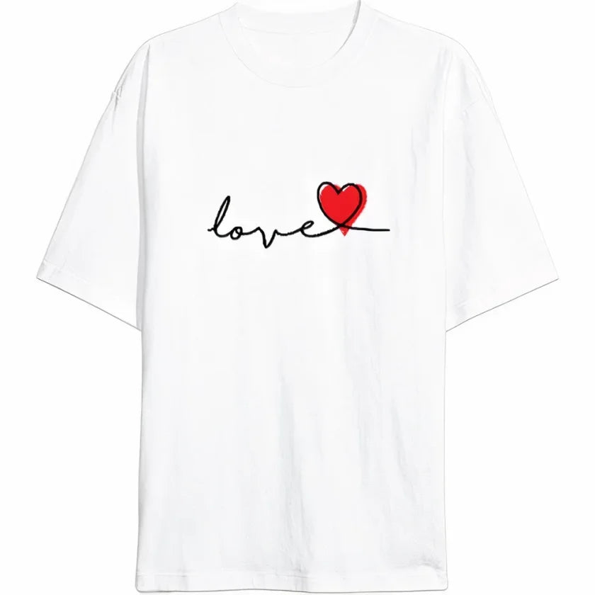 14 Şubat Tişört Sevgililer Günü İçin Özel Tasarım Love Baskılı T-shirt - Beyaz (191104)
