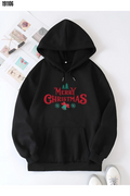 Yılbaşı Merry Christmas Baskılı Oversize Kapüşonlu Sweatshirt Hoodie Siyah (191106)