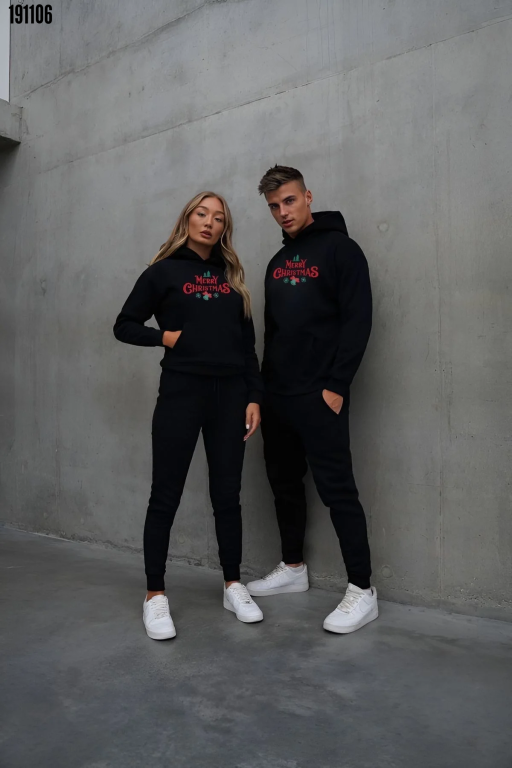 Yılbaşı Merry Christmas Baskılı Oversize Kapüşonlu Sweatshirt Hoodie Siyah (191106)