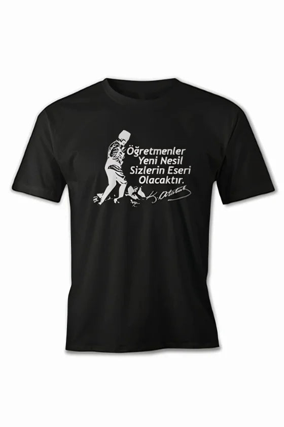 24 Kasım Öğretmenler Günü Hediye Baskılı Oversize Bisiklet Yaka T-shirt - Siyah (191125)