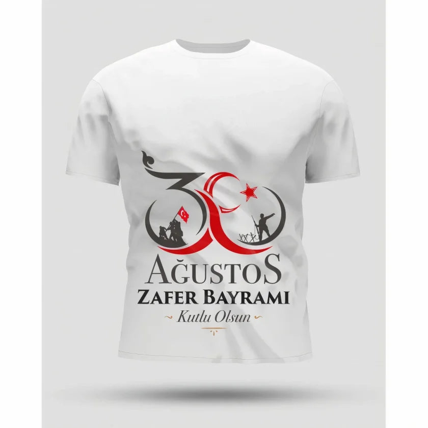 30 Ağustos Zafer Bayramı Baskılı Oversize Bisiklet Yaka T-shirt - Siyah (191132)
