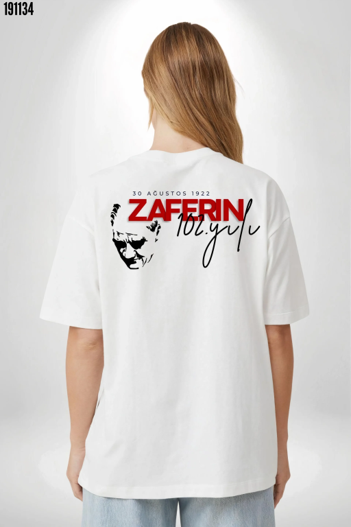 30 Ağustos Zafer Bayramı Atatürk Temalı Oversize Bisiklet Yaka Tshirt Beyaz