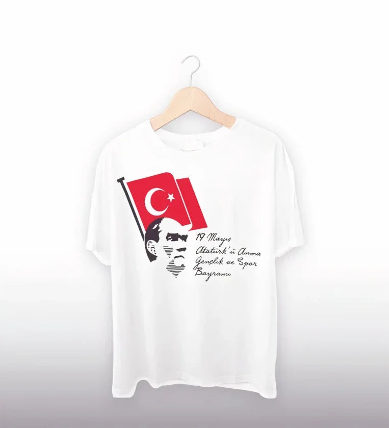 19 Mayıs Atatürk'ü Anma Gençlik ve Spor Bayramı Baskılı Oversize T-shirt - Beyaz Model 2 (191140)