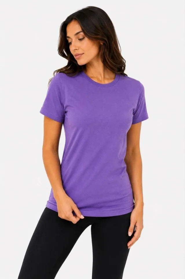 Basic Bisiklet Yaka Yazlık Slim Fit T-Shirt - Mor - Petrol Mavisi (192475)