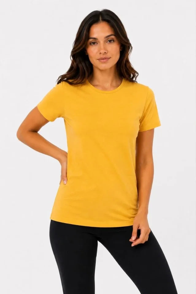 Basic Bisiklet Yaka Yazlık Slim Fit T-Shirt - Mavi - Hardal Sarısı (192476)