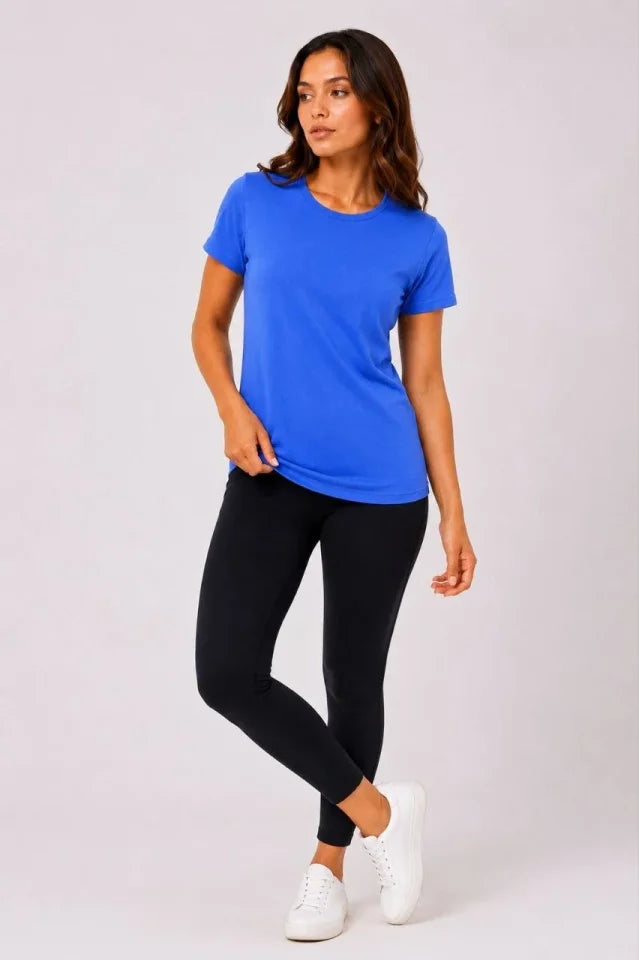 Basic Bisiklet Yaka Yazlık Slim Fit T-Shirt - Mavi - Hardal Sarısı (192476)
