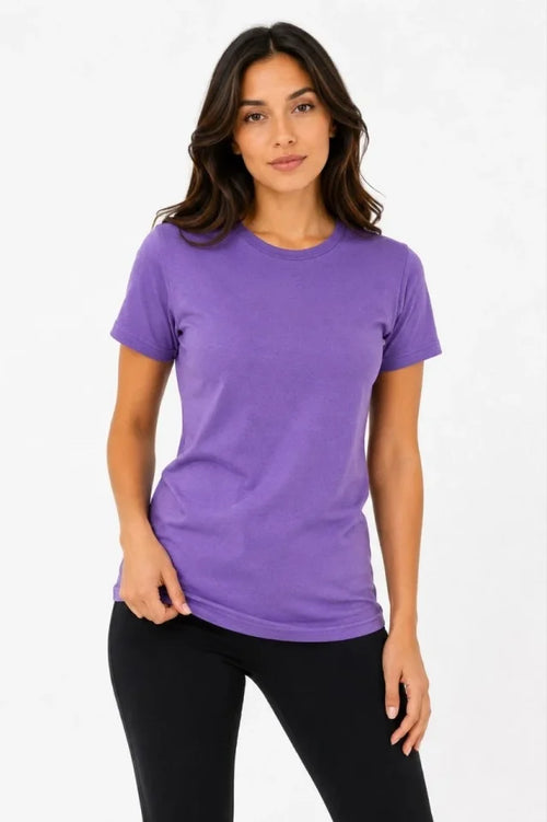 3’lü Kısa Kollu Bisiklet Yaka Basic Slim Fit T-Shirt - Mor - Petrol Mavisi - Hardal (192488)